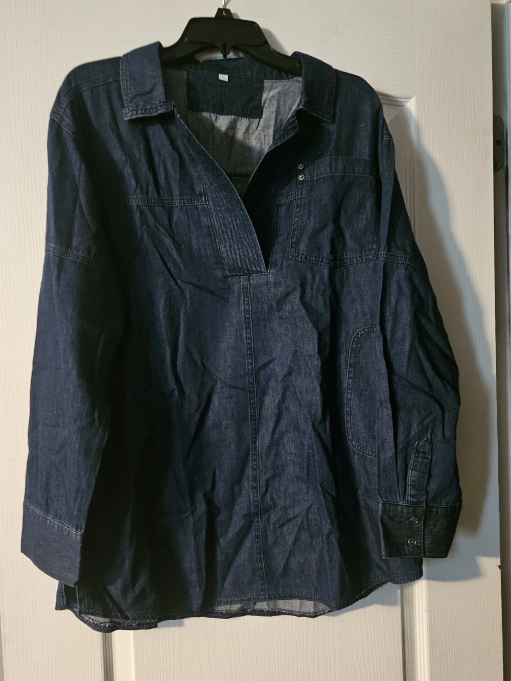 Dark Denim Pullover Shirt - Deep Blue With Front Pocket In Xl, 2x And 3x
